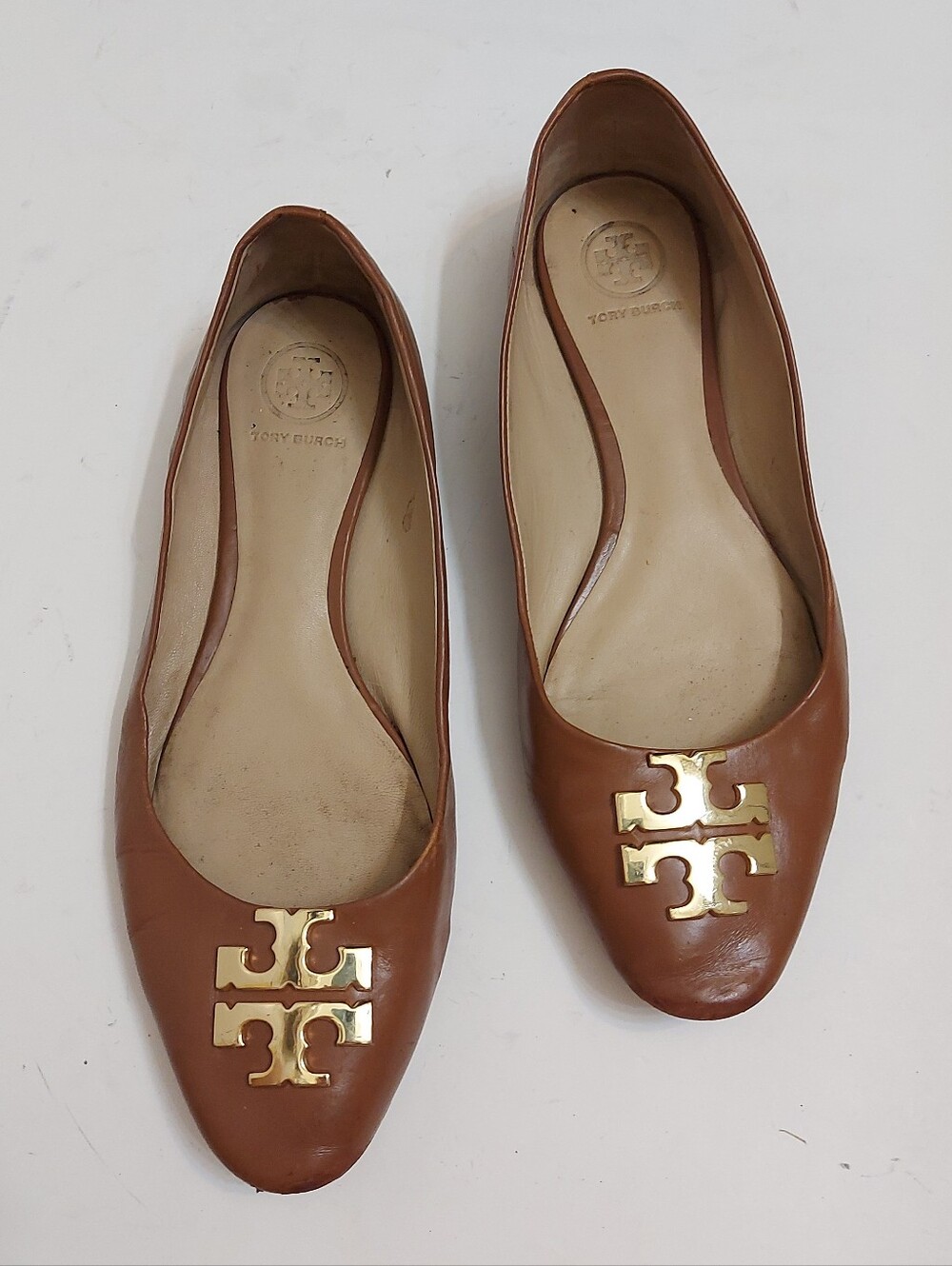 Tory Burch Brown Leather Logo Ballet Flats